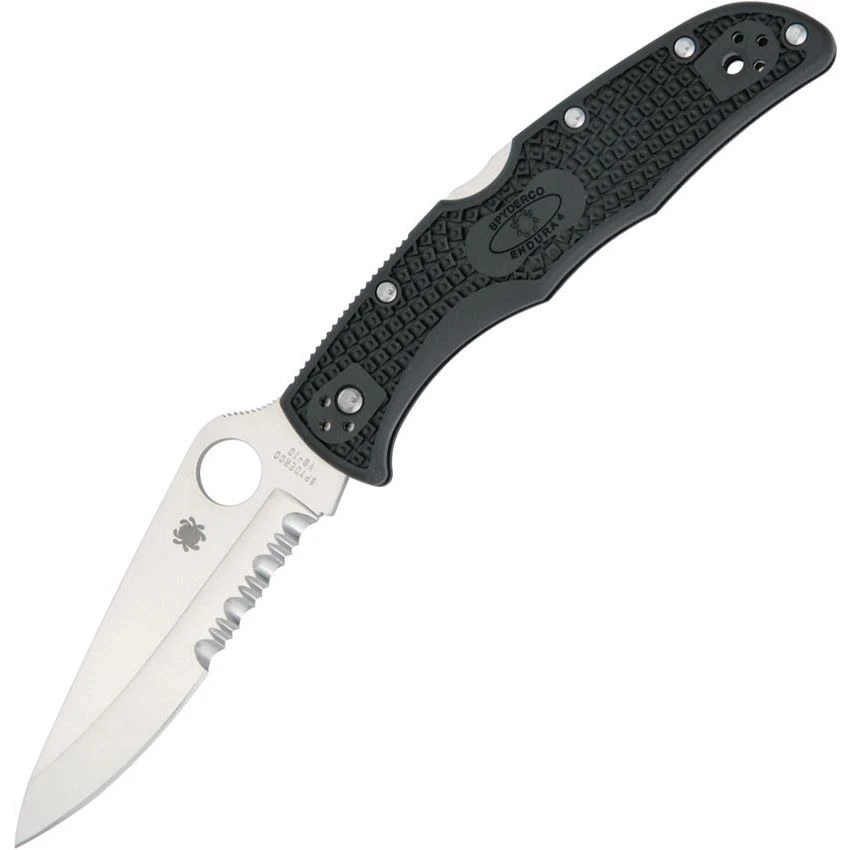Spyderco 10PSBK Endura 4 Part Serrated Blade Lockback Folding Pocket Knife 1 Spyderco 10PSBK Endura 4 Part Serrated Blade Lockback Folding Pocket Knife