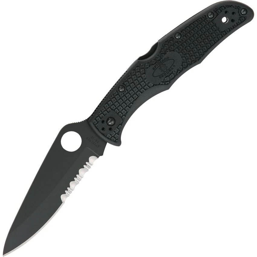 Spyderco 10PSBBK Endura 4 Part Serrated Blade Lockback Folding Pocket Knife 1 Spyderco 10PSBBK Endura 4 Part Serrated Blade Lockback Folding Pocket Knife