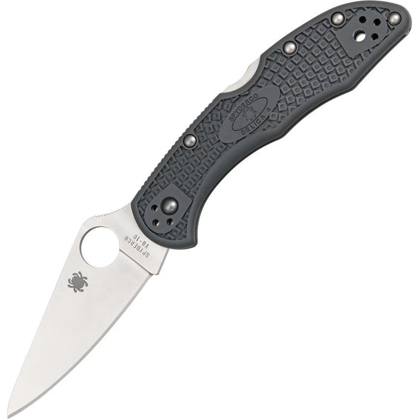 Spyderco 11FPGY Delica Lockback Folding Pocket Knife With Gray Fiberglass Reinforced Nylon Handles 1 Spyderco 11FPGY Delica Lockback Folding Pocket Knife With Gray Fiberglass Reinforced Nylon Handles