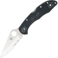 Spyderco 11PSBK Delica 4 Part Serrated Blade Lockback Folding Pocket Knife With Black FRN Handles