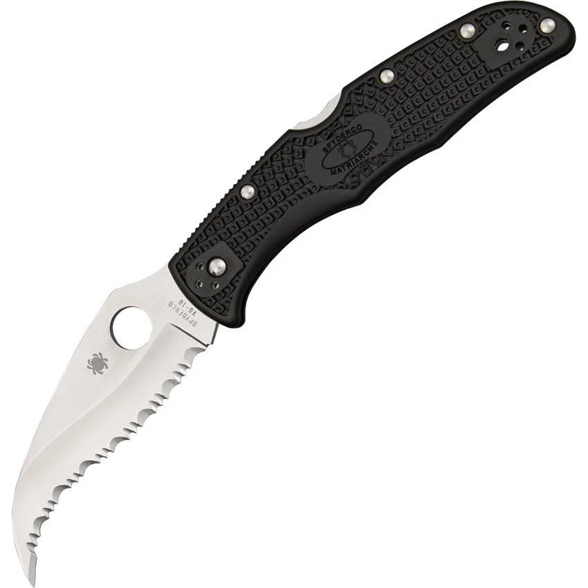 Spyderco 12SBK2 Matriarch Serrated Lockback Folding Pocket Knife With Black FRN Handles 1 Spyderco 12SBK2 Matriarch Serrated Lockback Folding Pocket Knife With Black FRN Handles