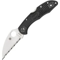 Spyderco 11FSWCBK Delica Wharncliffe Serrated Lockback Folding Pocket Knife With Black Texture FRN Handle