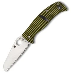 Spyderco 217GSSF Caribbean Compression Sheepsfoot Blade Knife With Black And Yellow Grooved G10 Handle