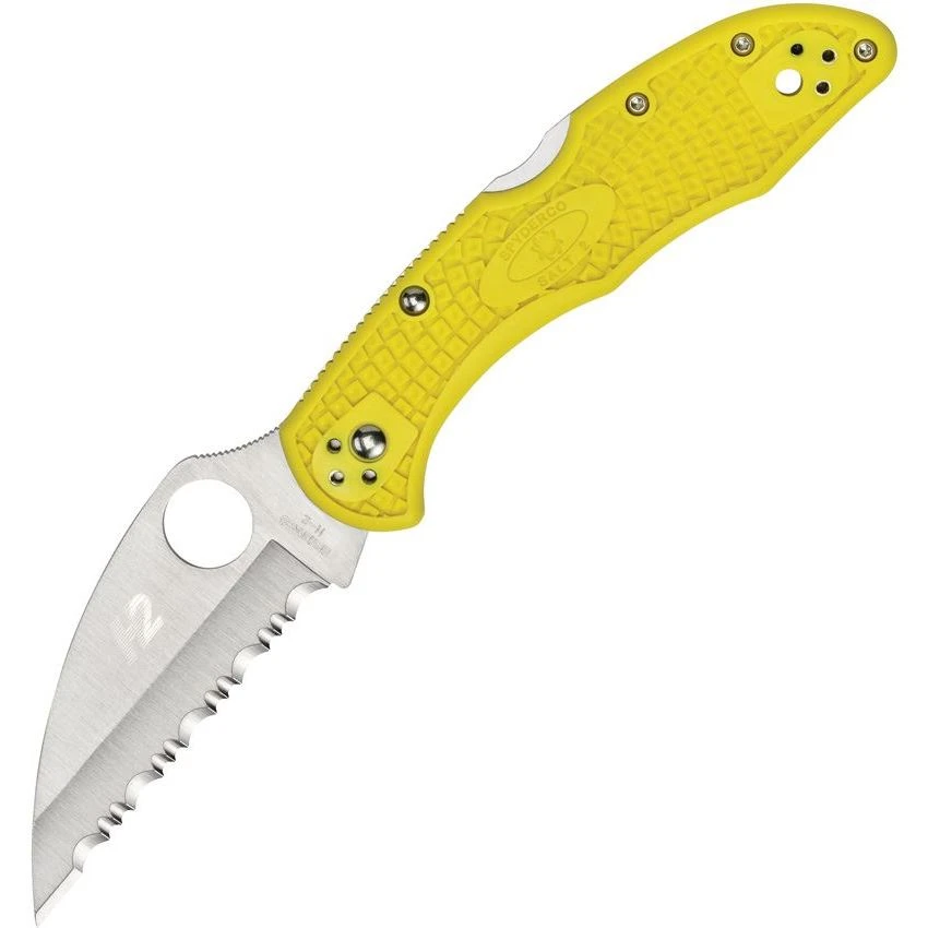 Spyderco 88SWCYL2 Salt 2 Lockback Knife Yellow Serratd 1 Spyderco 88SWCYL2 Salt 2 Lockback Knife Yellow Serratd